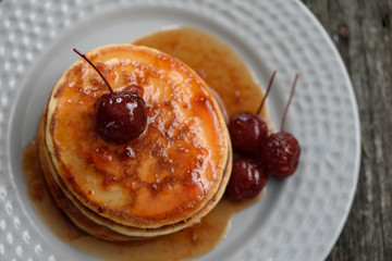 Pancakes with Apple jam on the plate.