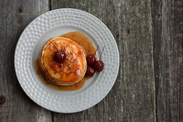 Pancakes with Apple jam on the plate.