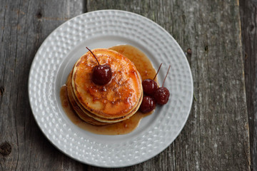 Pancakes with Apple jam on the plate.