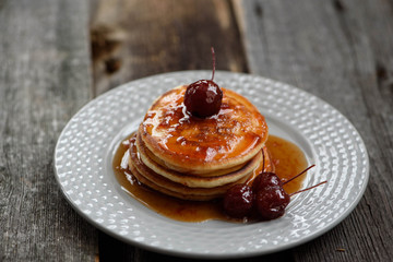 Pancakes with Apple jam on the plate.