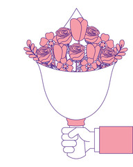 hand holding beautiful bouquet flowers natural vector illustration pink image design