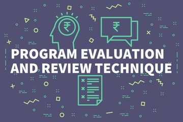 Conceptual business illustration with the words program evaluation and review technique