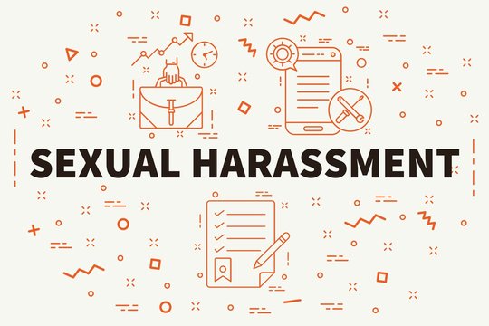 Conceptual business illustration with the words sexual harassment