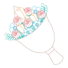 cute floral bouquet fresh flowers wrapped vector illustration color line image