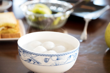 elegant bowl with rice glutinous ball