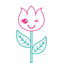 kawaii flower decoration character cartoon vector illustration color line image