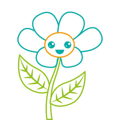 kawaii cute flower ornament cartoon vector illustration color line image