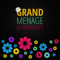 Spring cleaning with set of cleaning supplies and tools pattern. Spring cleaning background. Grand ménage de printemps.