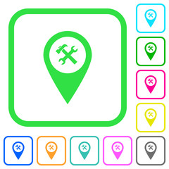 Workshop service GPS map location vivid colored flat icons