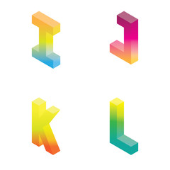 Vector set with gradient isometric letters I J K L in bright colors isolated on white.
