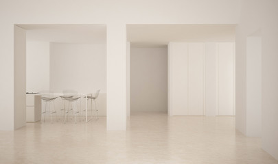 Modern empty space with limestone floor and dining table, minimalist architecture interior design
