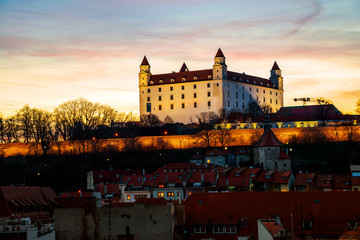 Fototapeta na wymiar Aerial view of castle in the capital of Slovak Republic, Bratislava