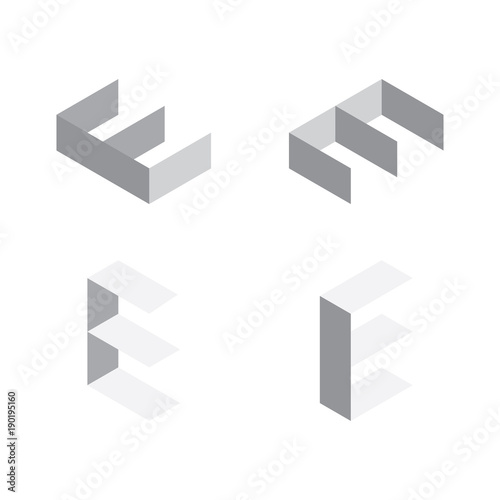 "Vector isometric letters E in various foreshortening views. Edge