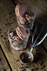 Chocolate ice cream with macaroons