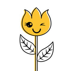 kawaii flower decoration character cartoon vector illustration