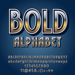 Vector set of retro style iron Letters, Numbers and Symbols. Gradient reflective metallic industrial Alphabet