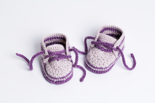 Baby Booties Crochet on white background