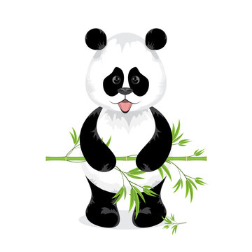 Vector illustration. Cute Panda standing and holding in the paws