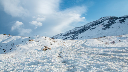 Picturesque view of snowy mountains.