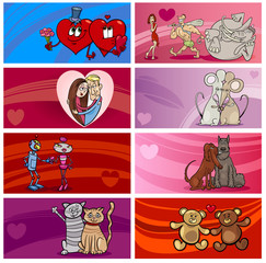 Fototapeta premium Valentine cartoon greeting cards designs set