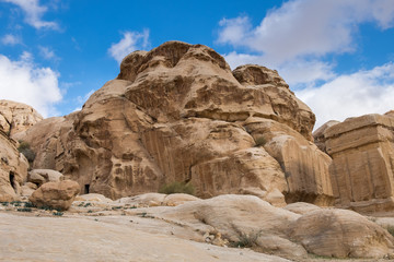 Fototapeta premium Petra archaeological park at cold winter day. Jordan