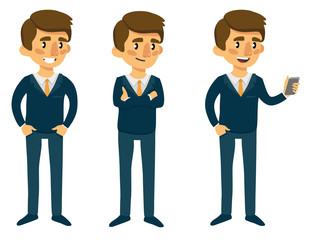 cartoon man in suit in different poses