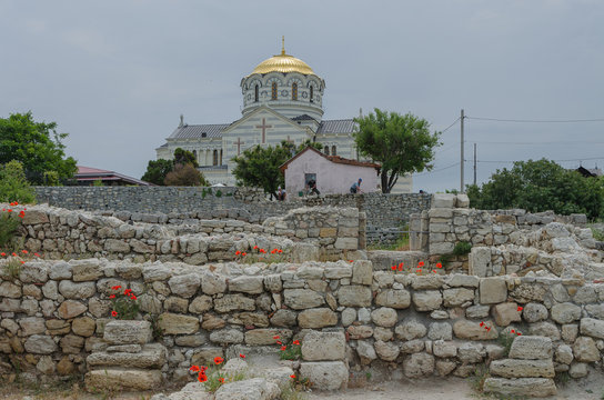RUSSIA, SEVASTOPOL - The Saint Vladimir Cathedral on the site of Chersonesos Taurica.