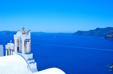Church and sea view on the island of Santorini in Greece