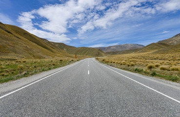 Highway road in Lindis pass New Zealand