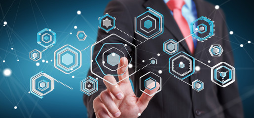 Businessman using antivirus to block a cyber attack 3D rendering