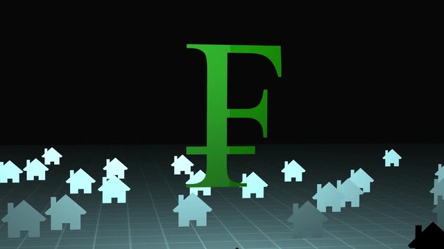 Ominous France Francs Symbol Rising out of the earth around cluster of houses