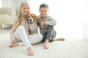 Children with a dog
