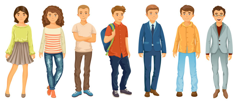 Cartoon people of different professions. Collection with men and women in free movement poses. Isolated vector illustration.
