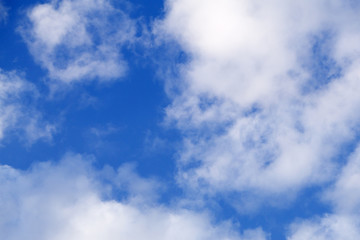 Clearing up blue sky and white clouds.