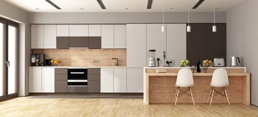 Tapeten White and brown modern kitchen © archideaphoto