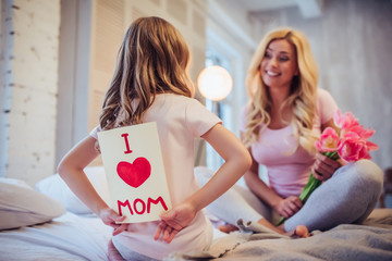 Mom and daughter at home