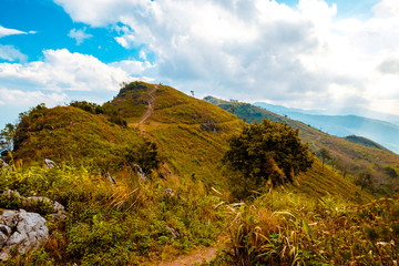 high mountains peaks range clouds in fog scenery landscape national park view outdoor  at Chiang Rai, Chiang Mai Province, Thailand