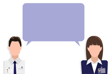 Flat design banner of business team for website with free space for your text. Speech box (dialogue) between two employees. Modern vector illustration concept, isolated.