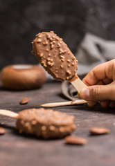 Vanilla Almond Ice cream at home with wooden stick