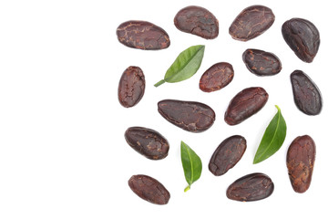 cocoa bean isolated on white background with copy space for your text. Top view. Flat lay