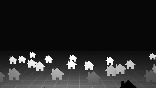 Camera pans over house icon map over dark grid