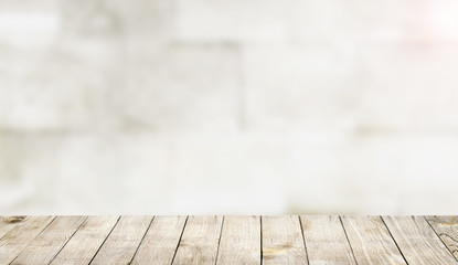 Wooden worktop on blur background
