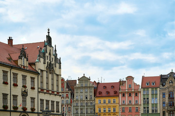 Colorful houses at salt market square in Wroclaw old town.