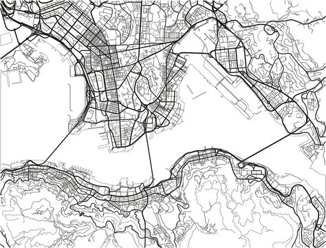 Black and white vector city map of Hong Kong with well organized separated layers.