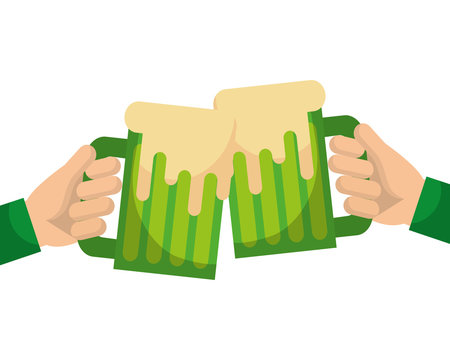 hands holding green beer mug foam vector illustration