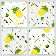 Trendy  Memphis style pineapple geometric pattern, vector