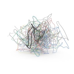 Unorganized wires on white. 3D illustration