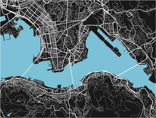 Black and white vector city map of Hong Kong with well organized separated layers. - obrazy, fototapety, plakaty