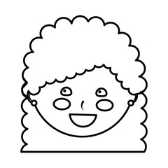 young cute girl face happy character vector illustration outline design