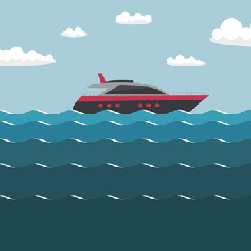 Ship on the sea. Simple vector illustration.